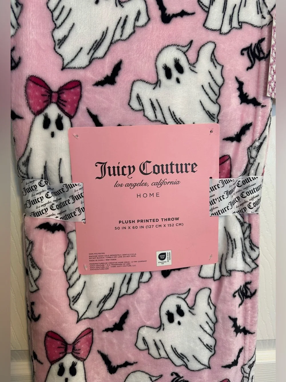 Juicy Couture Blanket Pink Ghost and Bat Plush Throw New